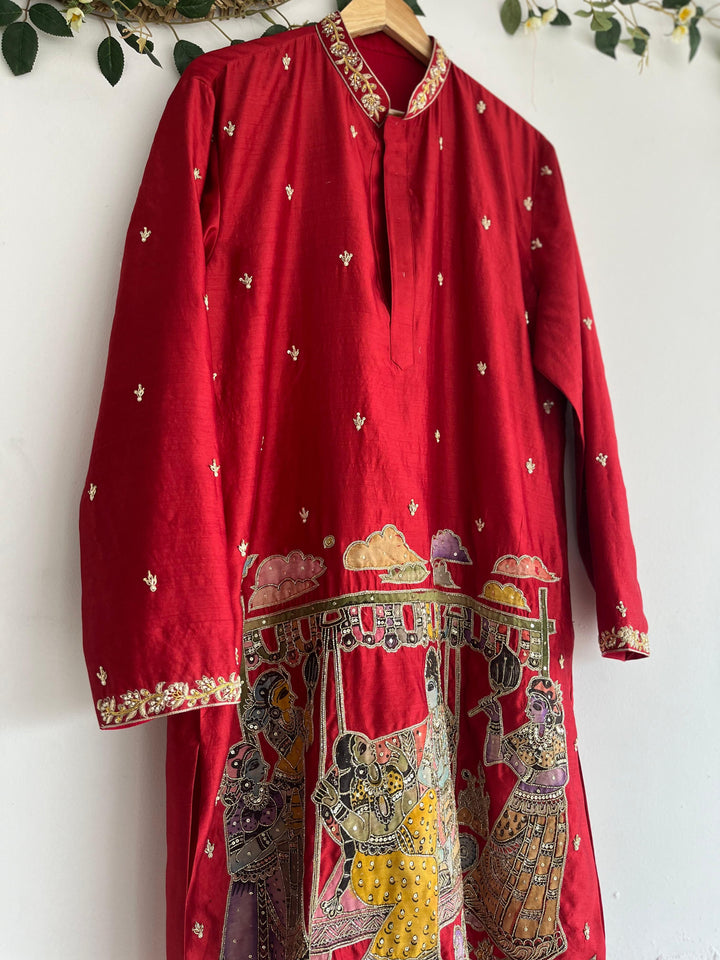 Red Pen Kalamkari Kurta
