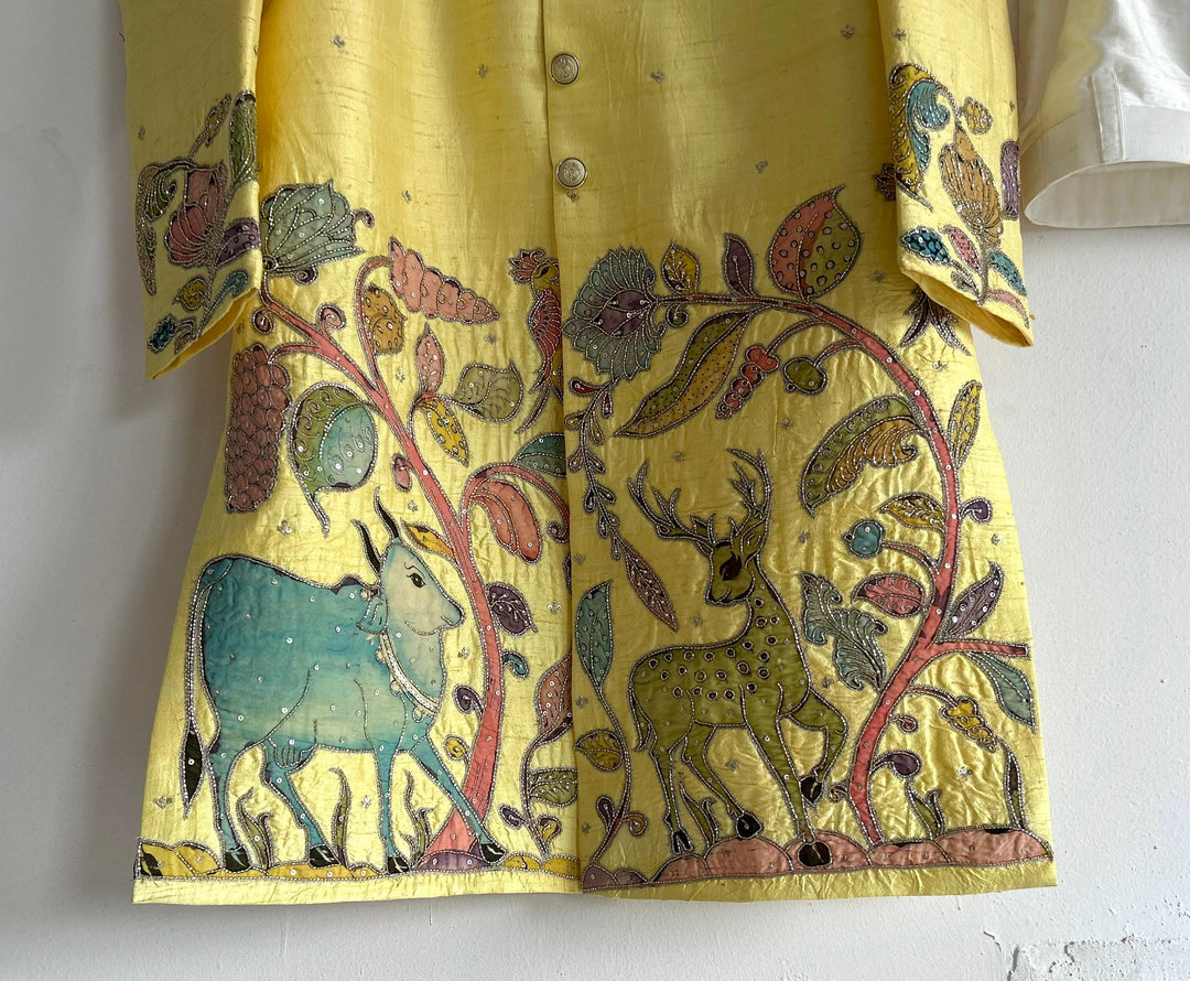 Yellow Pen Kalamkari Sherwani