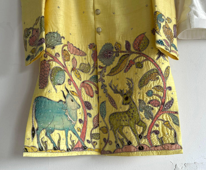 Yellow Pen Kalamkari Sherwani