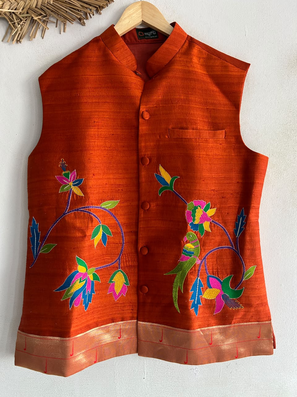 Rust Orange Paithani Jacket Set