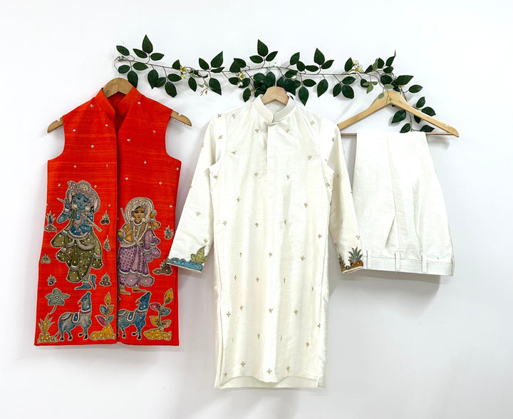 Orange Pen Kalamkari Jacket Set