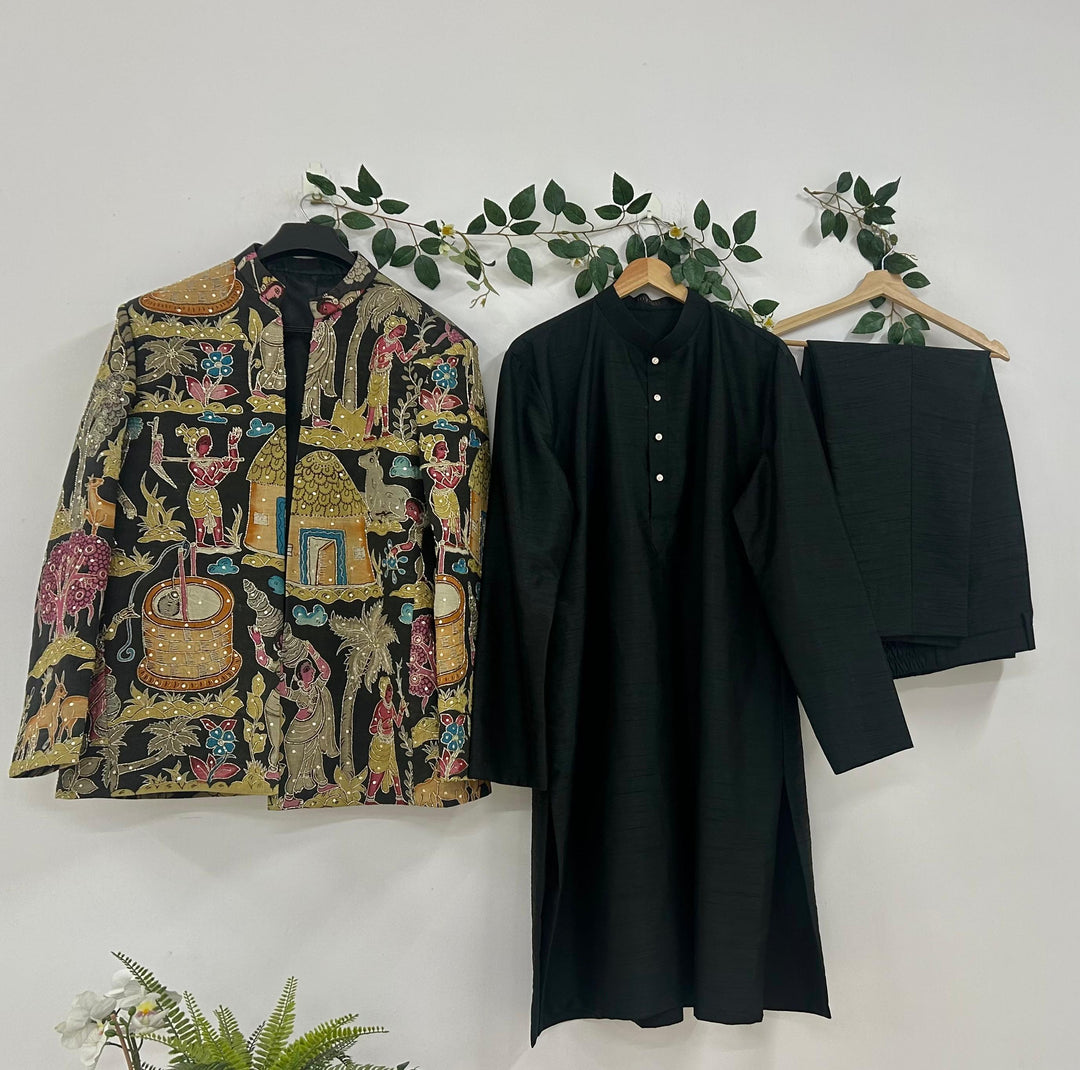 Black Pen Kalamkari Jacket Set