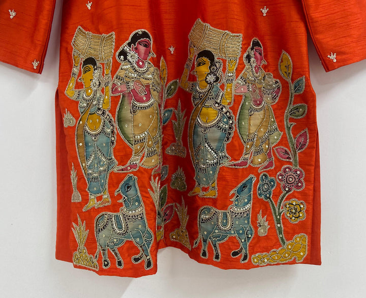 Orange Pen Kalamkari Kurta
