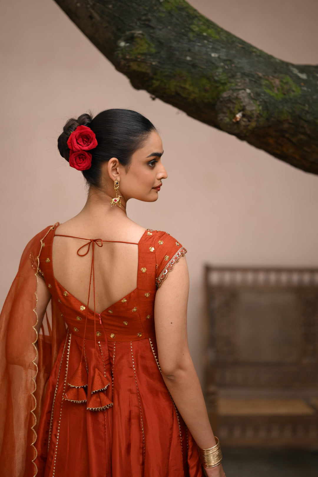 Rust Orange Tissue Anarkali
