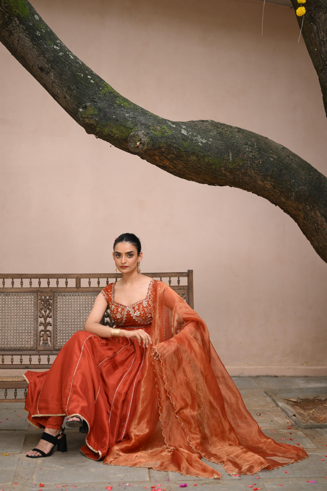 Rust Orange Tissue Anarkali