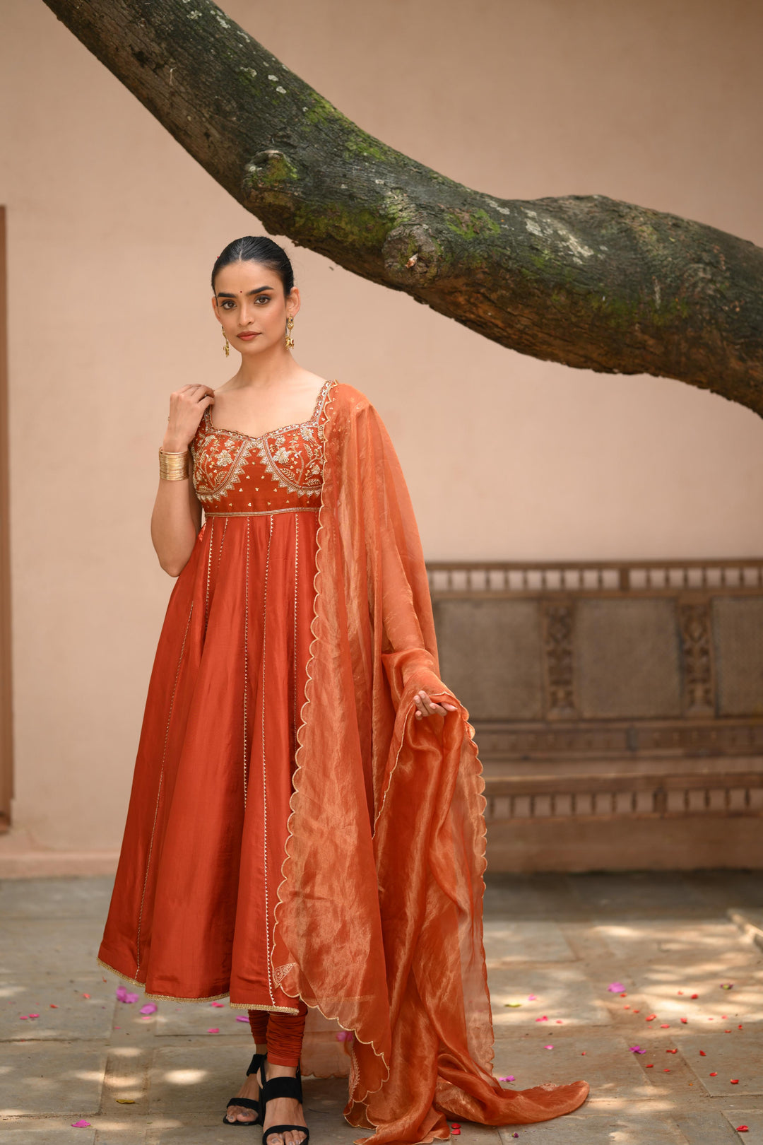 Rust Orange Tissue Anarkali