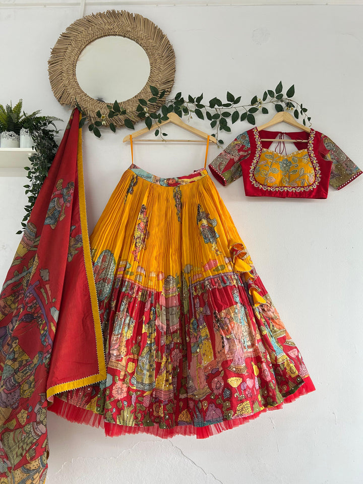 Yellow and Red Kalamkari Couple Combo