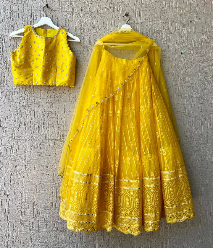 Yellow Chikankari Lehenga with Handwork Blouse