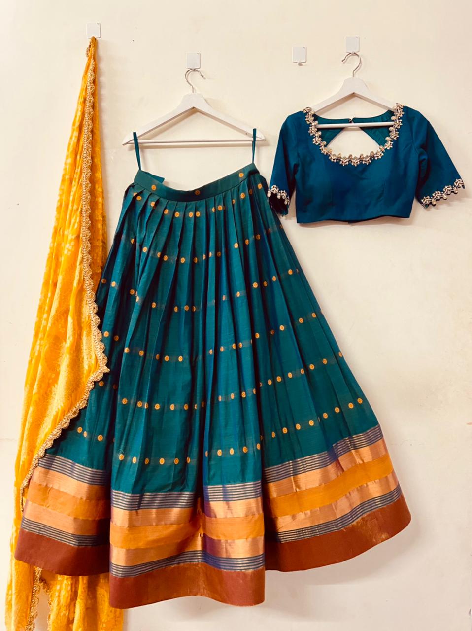 Peacock Blue Naranaypet Silk Lehenga