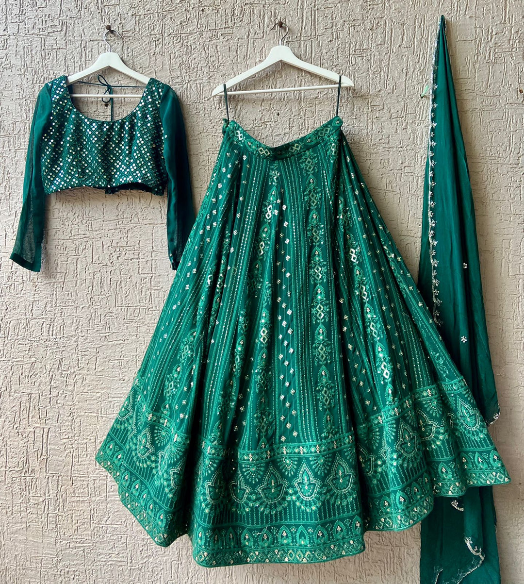 Green Chikankari Lehenga