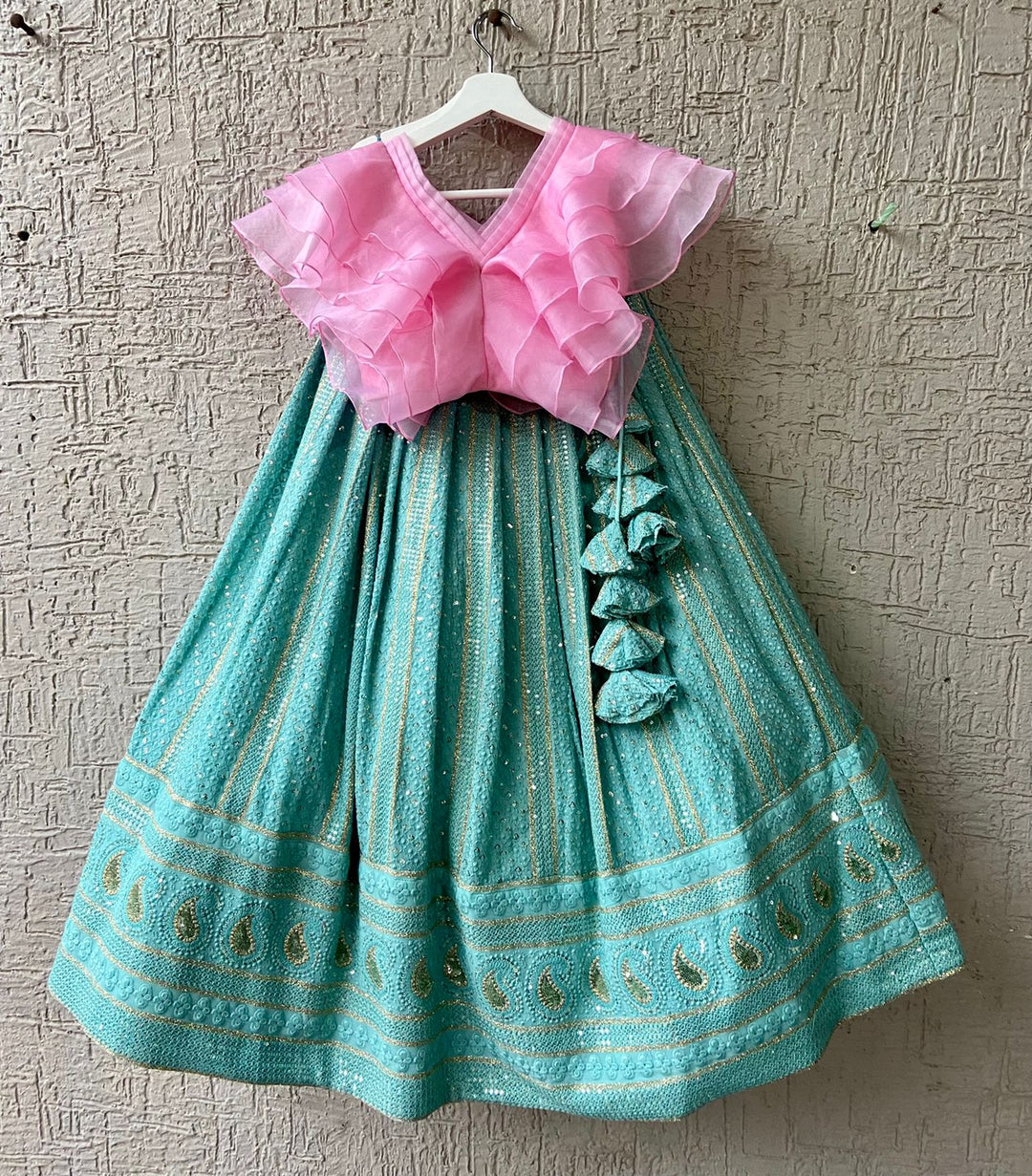 Pink & Sea Green Chikankari Lehenga