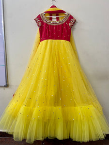 Red & Yellow Maggam Dress