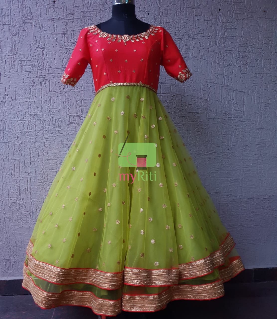 Red Green Maggam Dress