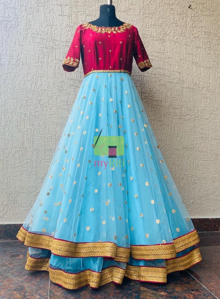 Red & Blue Maggam Dress