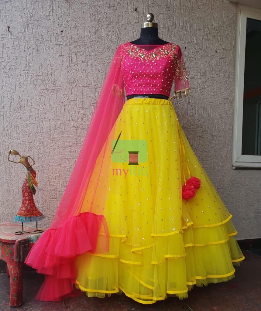 Pink & Yellow Handwork Lehenga