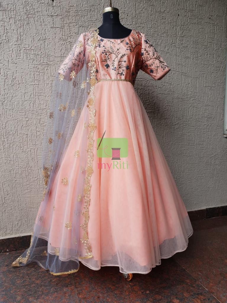 Peach Maggam Dress