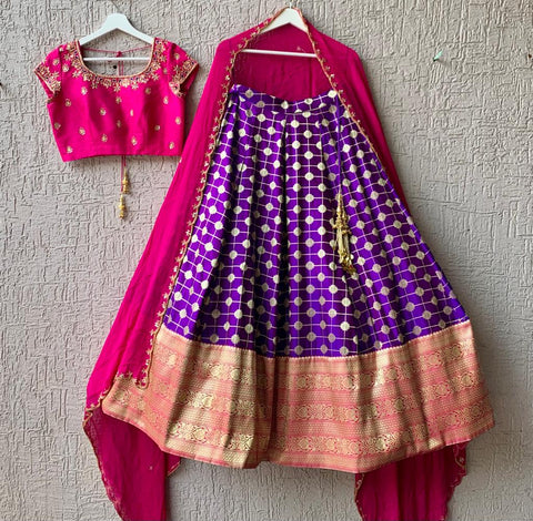Pink & Purple Banaras Silk Lehenga