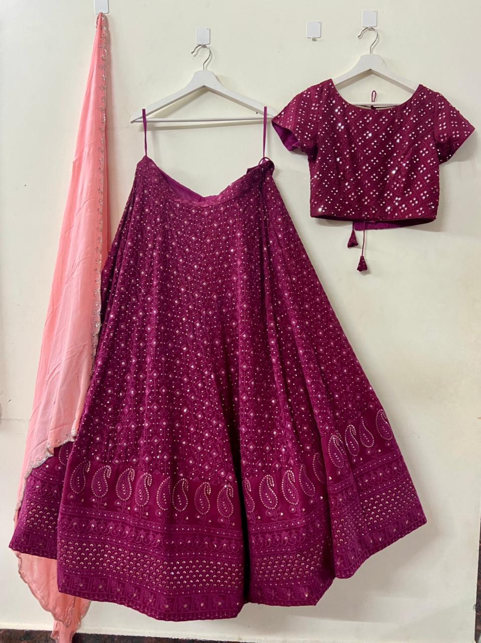 Magenta Chikankari Lehenga