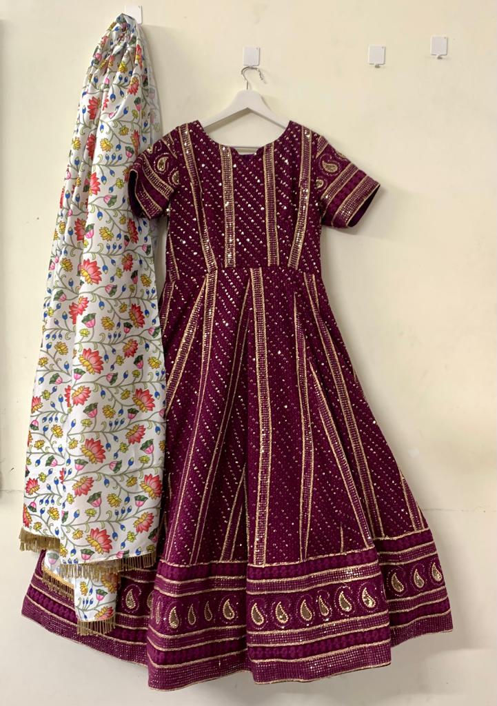 Wine Chikankari Dress