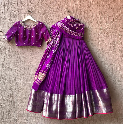 Luxurious Purple Mangalgiri Lehenga from myRiti.com, featuring exquisite traditional motifs on high-quality fabric, perfect for adding a touch of elegance to any festive occasion.