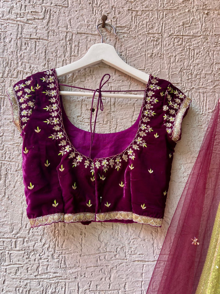 Wine Handwork Chikankari Lehenga