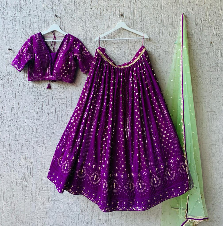 Purple Chikankari Lehenga