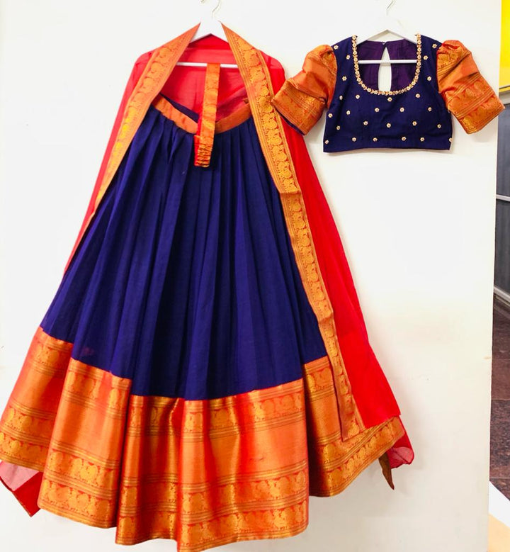 Dark Purple and Red Narayanpet Lehenga