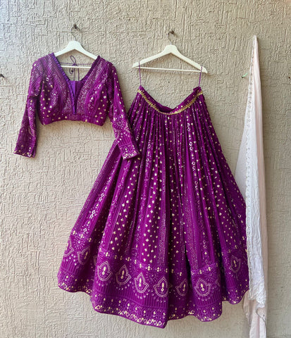 Purple Chikankari Lehenga