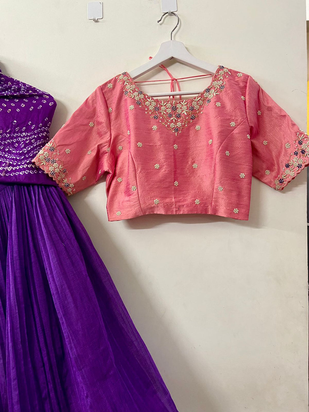 Purple & Pink Pure Mangalgiri Silk Lehenga