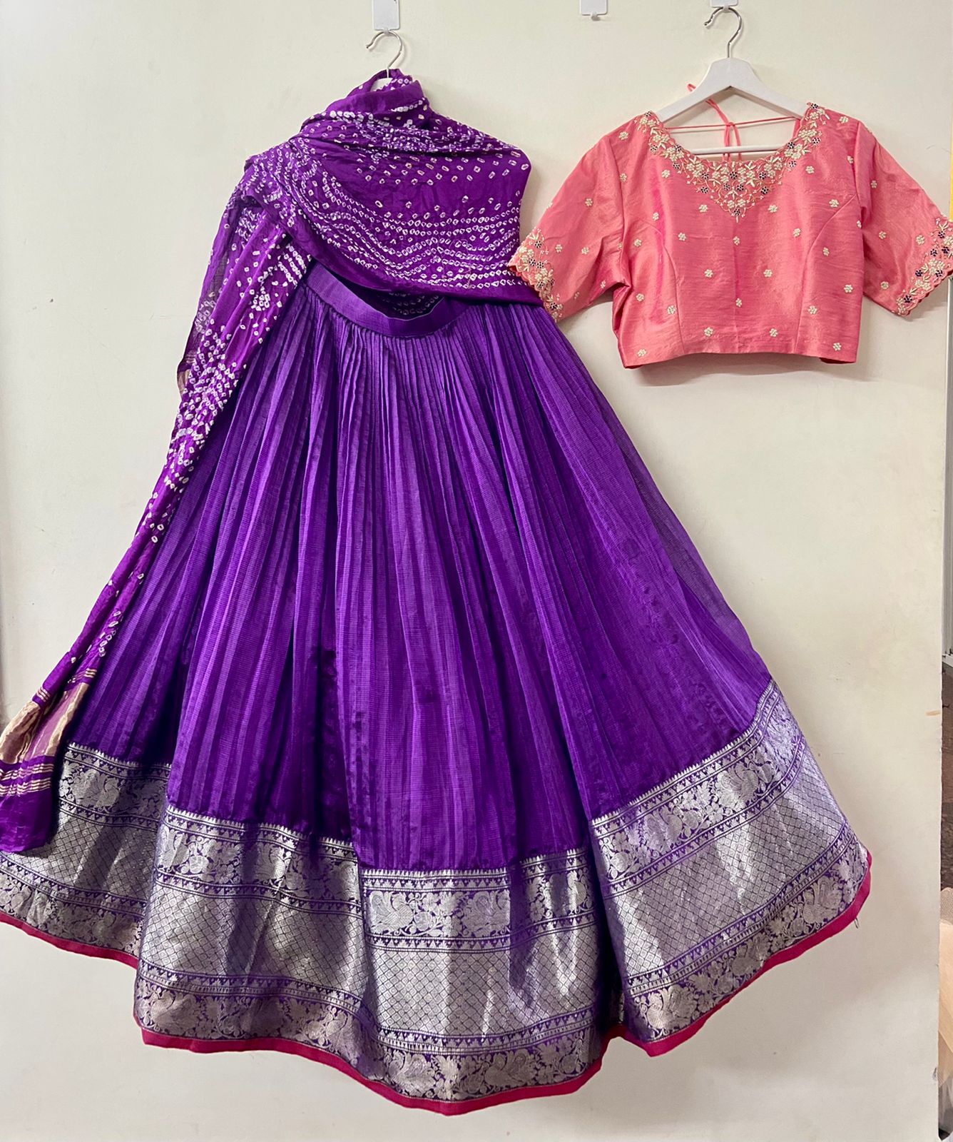 Purple & Pink Pure Mangalgiri Silk Lehenga