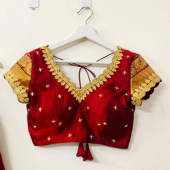 Dark Red Pure Mangalgiri Silk Lehenga