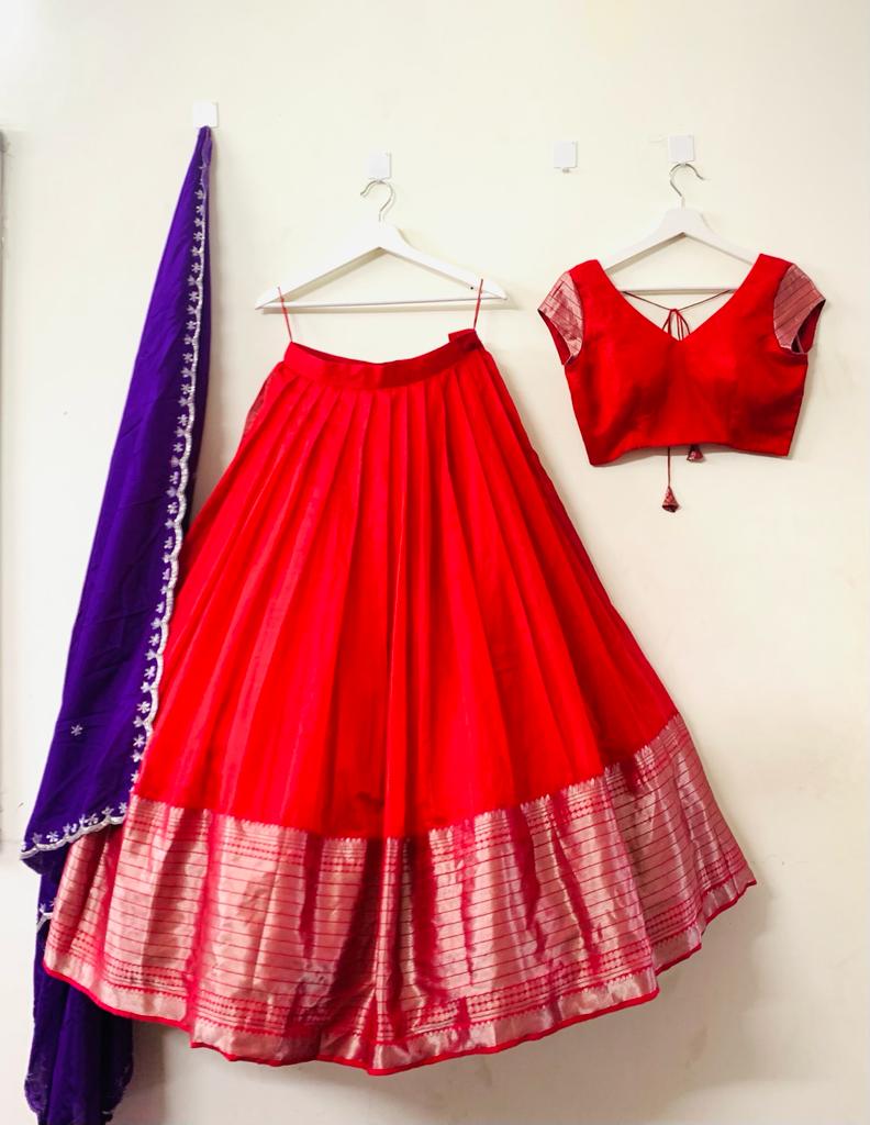 Red Pure Mangalgiri Silk Lehenga