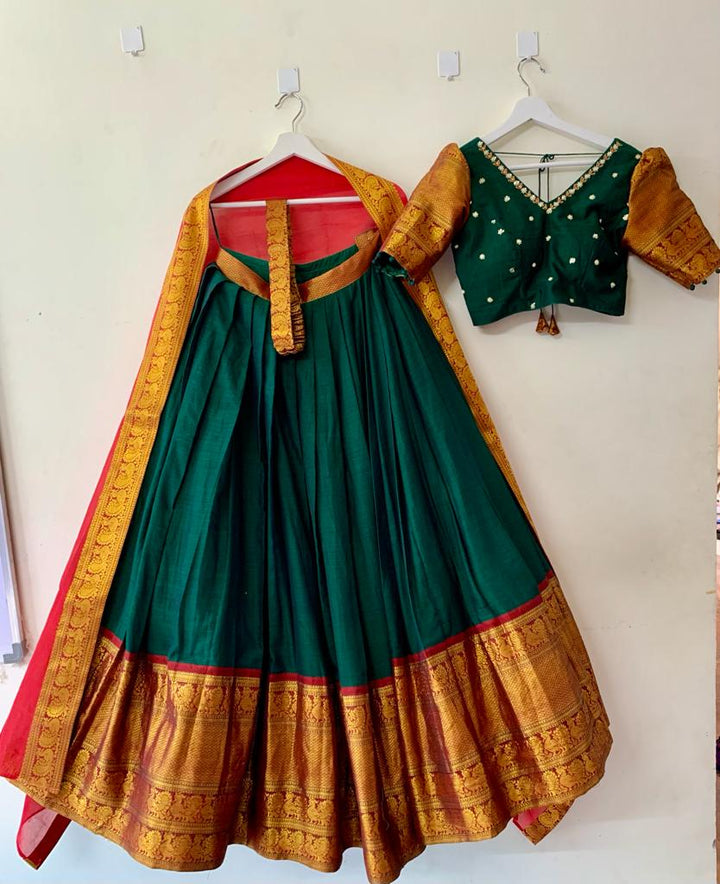 Green & Red Narayanpet Lehenga