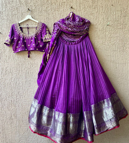 Purple Pure Mangalgiri Silk Lehenga