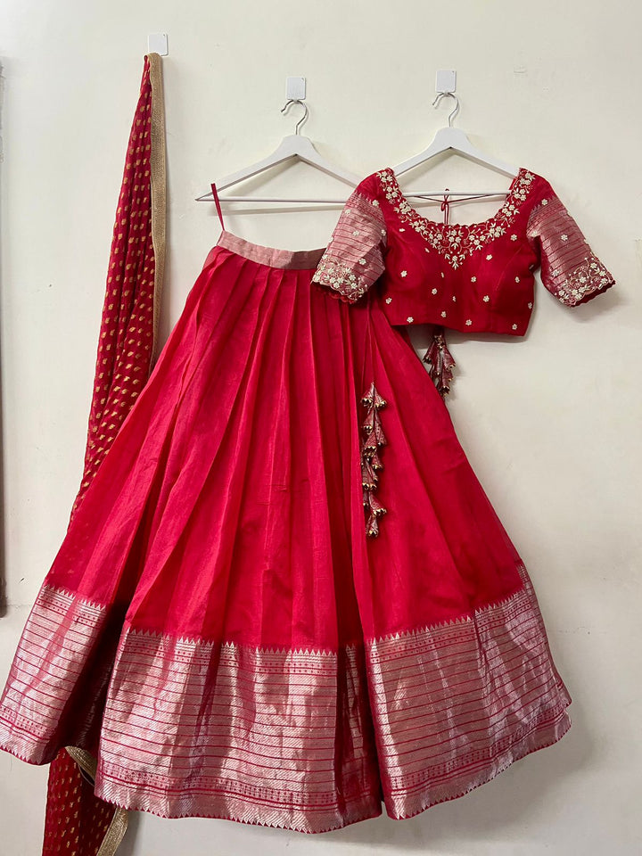 Red Pure Mangalgiri Silk Lehenga