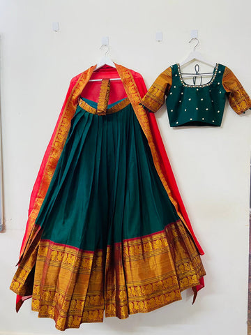 Green & Red Narayanpet Lehenga