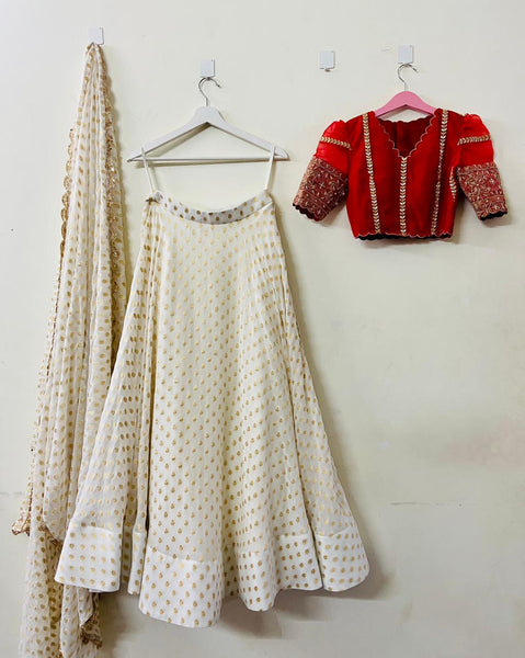 Buy White Red Sequins Work Georgette Kids Lehenga Choli Online