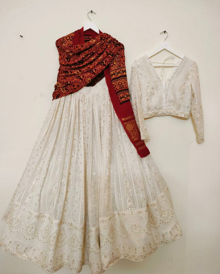 White Chikankari Lehenga