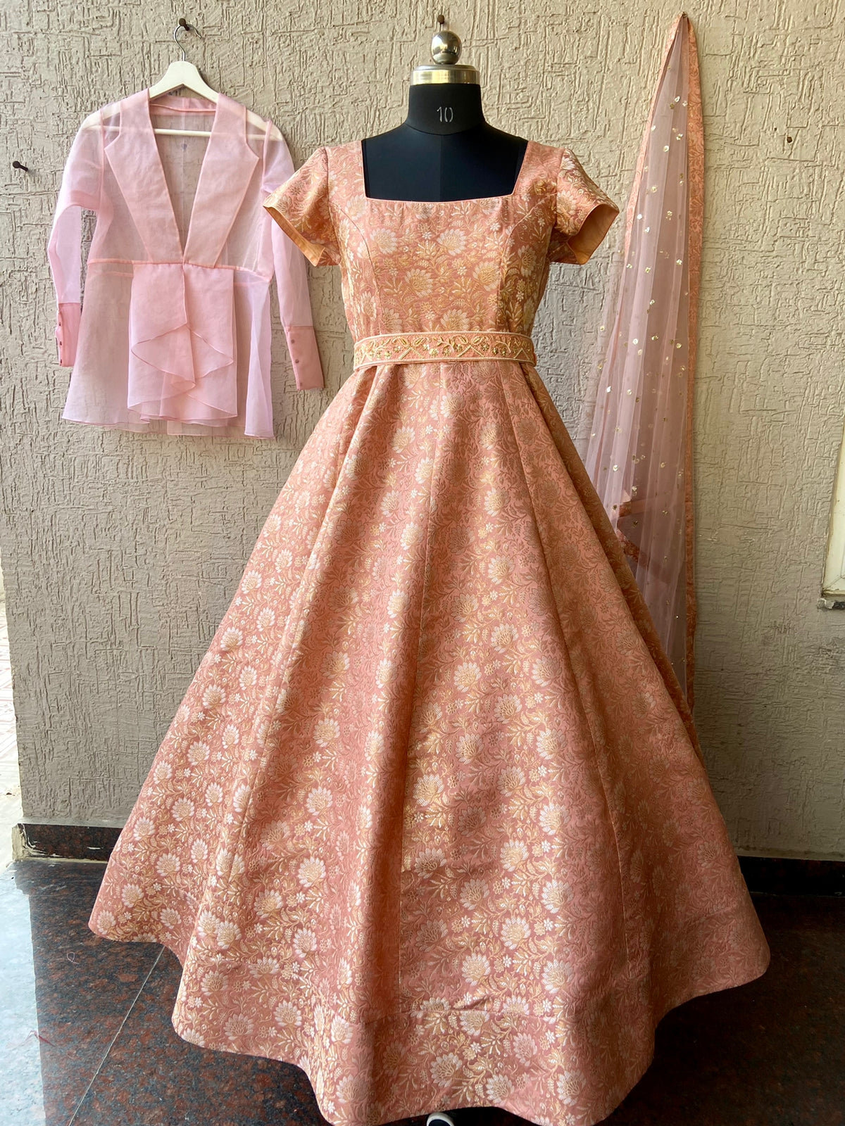 Cording And Sequance Embroidery Work Peach Colour Designer Anarkali Dress -  KSM PRINTS - 4131960