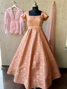 Peach Banaras Silk Dress