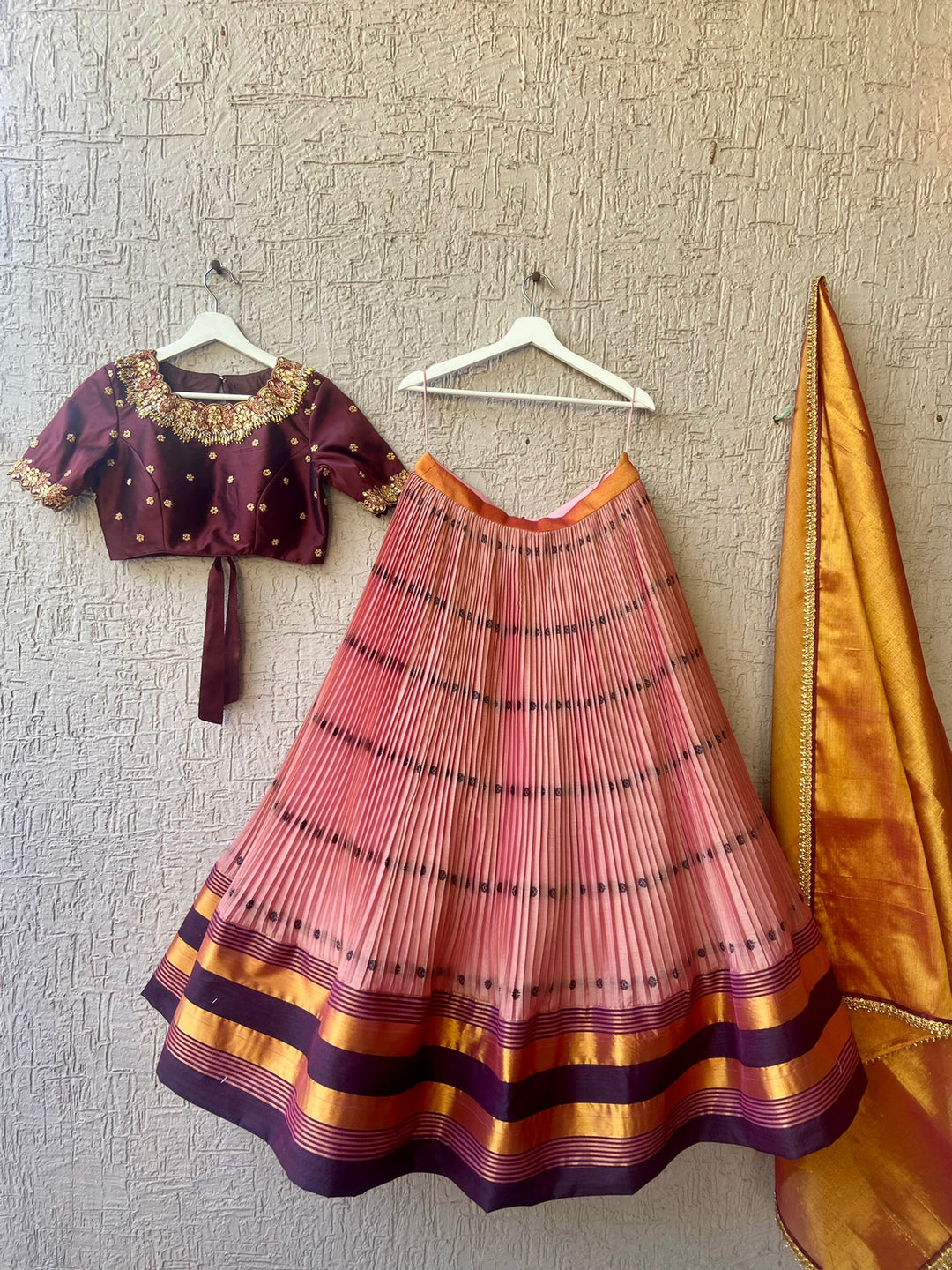 Peachish Semi Silk Naranaypet Lehenga