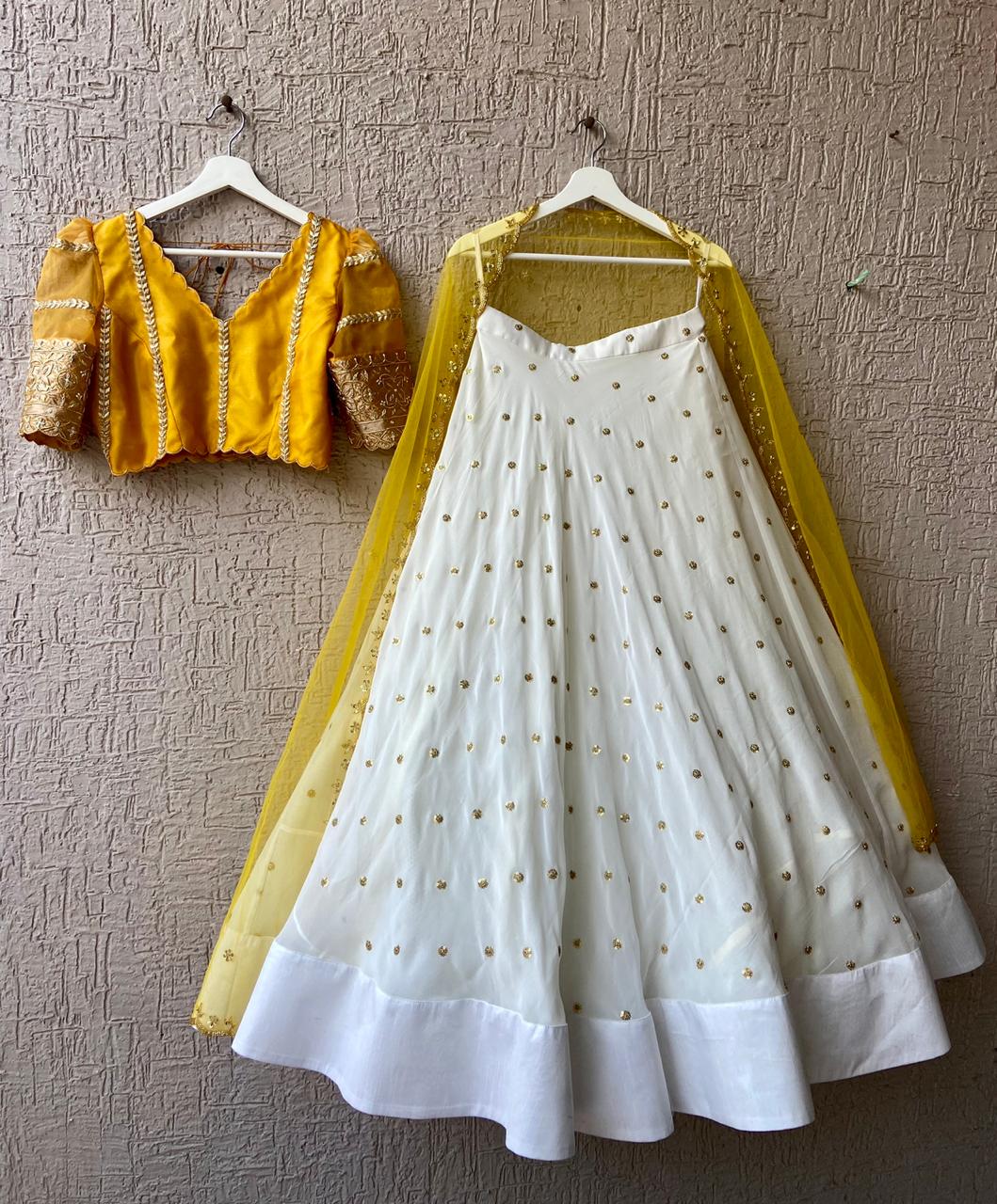 Shop White Viscose Embroidered Yellow Lehenga Festive Wear Online at Best  Price | Cbazaar