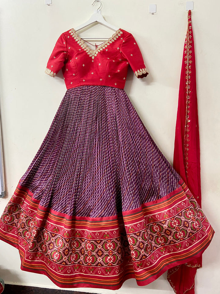 Red & Purple Patola Silk Lehenga