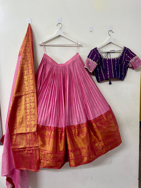 Pink Narayanpet Handloom Half Saree