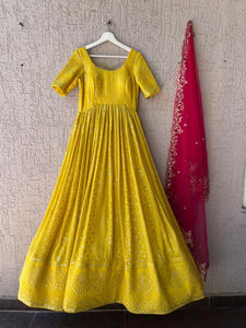 Yellow Chikankari Dress with Net Dupatta