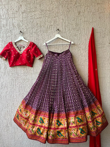 Red & Purple Patola Silk Lehenga
