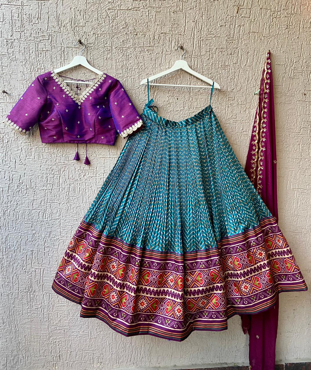 Purple & Teal Patola Silk Lehenga