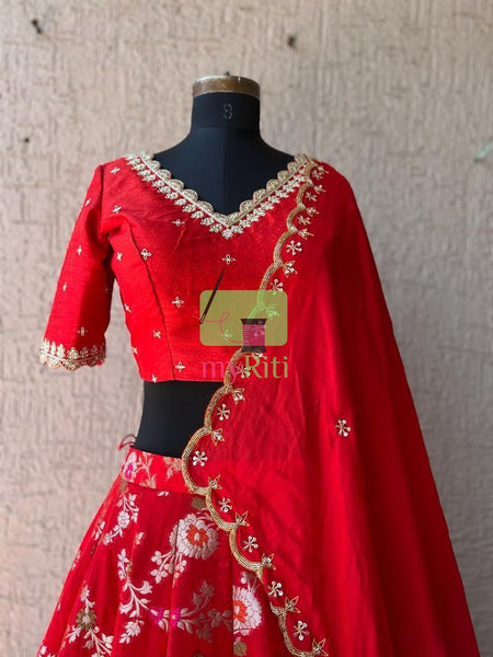 Red Banarasi Organza Silk Lehenga