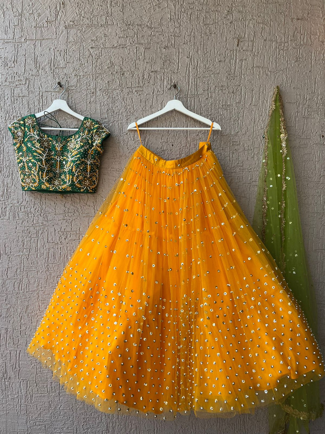 Green & Mustard Handwork Lehenga