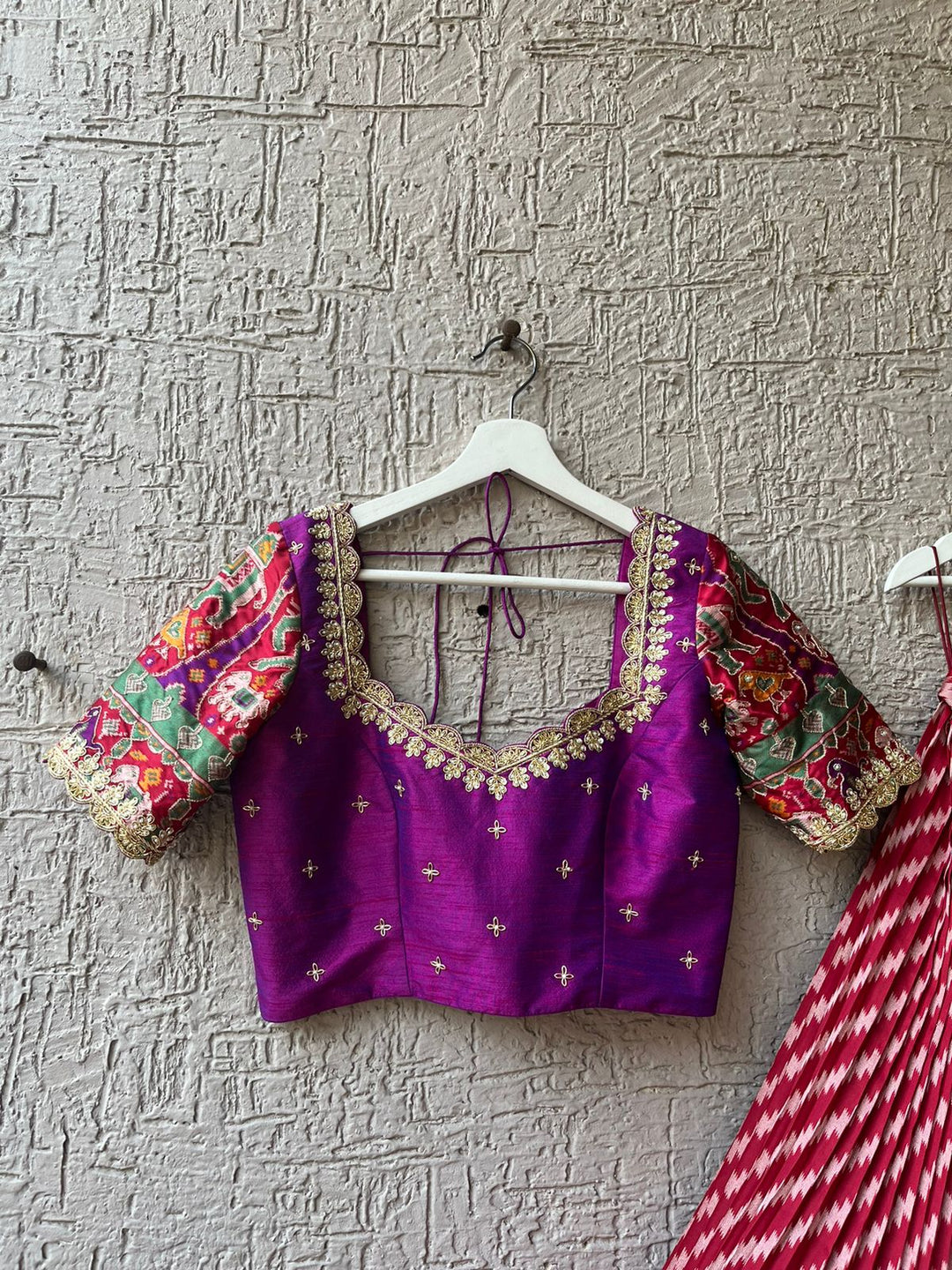 Purple & Red Patola Silk Lehenga